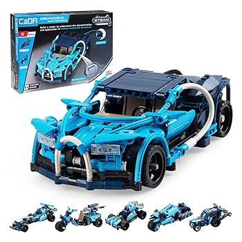 【中古】【未使用】CaDA ブロックキット 6way 電池不要 プルバックカー スポーツカー 509ピース 最長辺23cm 自走式 ブルー