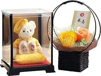 【中古】【プティルウ】長寿ベア 12cm 小 サイズ (ケース フレグランスソープフラワー) (1, 米寿)|AJIMURA-SHOP