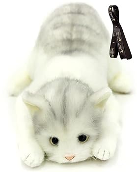 【中古】【未使用】童心タグリボン付き 日本製 リアルな猫のぬいぐるみ 58cm (トラグレーL目明き) リアルネコ 誕生日 ギフト プレゼント お祝い