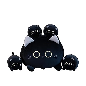 【中古】抱き枕 ぬいぐるみ 大きい 猫 動物 可愛い-ママの猫と4匹の子猫がお腹に-ねこ ネコ だきまくら 抱き枕 動物 黒猫のぬいぐるみ だきまくら もちも