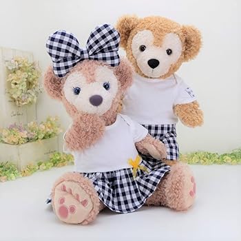 【中古】【未当て嵌める】cushu cush ダッフィー シェリーメイ 御召しもの 日本製 ぬいぐるみ用グッズ 御召しもの 着せ替え 愛くるしい 紺 ギンガム照合のしるし 白ティーシャツ ロンパー