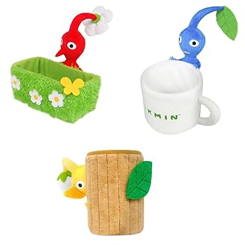 【中古】【未使用】ピクミン ぬいぐるみ雑貨 赤ピクミン小物入れ(草) ＋ 青ピクミン小物入れ(マグカップ) ＋ 黄ピクミン小物入れ(木) × 3種セット