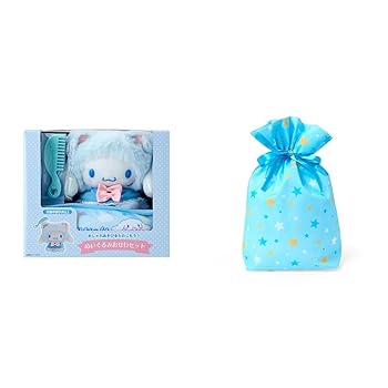 【中古】【未当て嵌める】サンリオ(SANRIO) ぬいぐるみおせわ書き割り（こねこ） シナモロール 363898 + サンリオ(SANRIO) ラッピング袋 シュロの葉御徒面子 青碧 はやりっ児【セッ