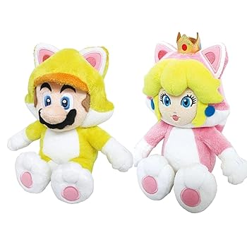 【中古】三英取り引き 百貨店マリオ3D世界 2種仕掛ける 猫マリオ (S) W14×D12×H24糎 ＋猫桃 (S) W11×D8×H22.5糎 ぬいぐるみ