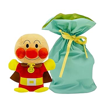 【中古】吉徳 【アンパンマン】 手舞踊 ぬいぐるみ あやつり人形 (全長28ｃｍ） 赤ちゃんが喜ぶ ラッピング袋入り口・入口（シュロの葉付）ブルーカラー
