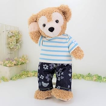 【中古】【未使用】cushu cush ダッフィー シェリーメイ 日本製 ぬいぐるみ用 着せ替え 洋服 コスチューム 水色ボーダー Tシャツ スマイリー柄 パンツ の2点セット|AJIMURA-SHOP