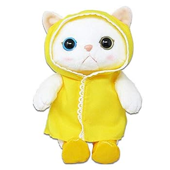 【中古】内藤ひな型科学研究所(Naitou Design) choo choo cat 御召しもの M 雨降り(黄色) 猫 ぬいぐるみ 高さ約24糎