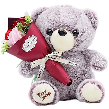 【中古】【未使用】【松野工業】 シャボン抱っこベア ソープフラワー 花束 ぬいぐるみ 石鹸のお花 インテリア プレゼント ギフト (3輪, ワイン) GM-4756