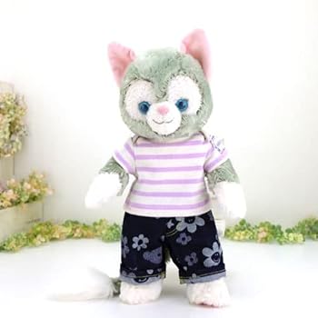 【中古】cushu cush ジェラトーニ 日本製 ぬいぐるみ用 着せ替え 洋服 コスチューム ラベンダーボーダー Tシャツ スマイル花柄 パンツ の2点セット cds25