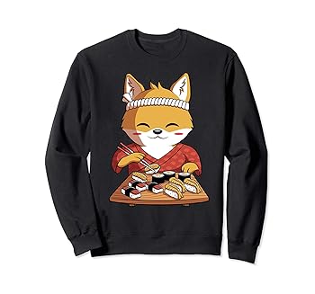 【中古】かわいいアニメキツネが日本のお寿司を食べています。 トレーナー