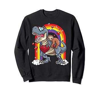 【中古】【未使用】Sloth Riding T-Rex Valentines Day Trex Dinosaur Rainbow Gift トレーナー