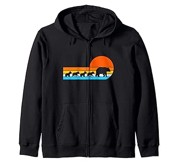 【中古】ママ・ベア 4匹の子グマのシルエット レトロスタイル サンセット ジップパーカー｜AJIMURA-SHOP