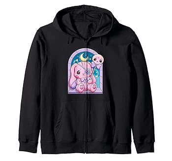 【中古】Kawaii パステルゴスかわいい不気味なウサギぬいぐるみ ジップパーカー