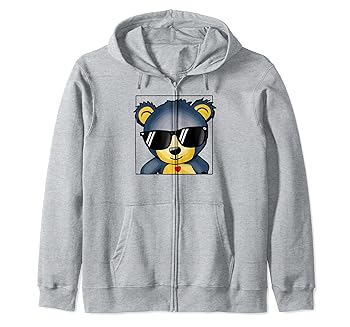 【中古】【未当て嵌める】可愛らしいテディベア 黒眼鏡付き添い人 ジップパーカー