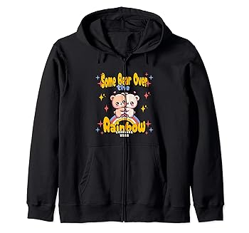 【中古】【未当て嵌める】虹の向こうに面白おかしい熊 可愛らしいテディベア ジップパーカー