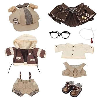 【中古】【未当て嵌める】niannyyhouse 20糎 ぬいぐるみ 服 かぶり笠 パーカー 厚地の外套櫂 肩かけ タイ プルオーバー より良い 靴 メガネ 赤銅色の私立探偵背広 綿人
