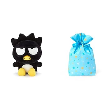 【中古】【未使用】サンリオ(SANRIO) バッドばつ丸 ぬいぐるみ(スタンダード)S 854484 + サンリオ(SANRIO) ラッピング袋 リボンバッグ ブルー スター【セット】