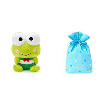 【中古】【未使用】サンリオ(SANRIO) けろけろけろっぴ ぬいぐるみ(スタンダード)S 854115 + サンリオ(SANRIO) ラッピング袋 リボンバッグ ブルー スター【セット】