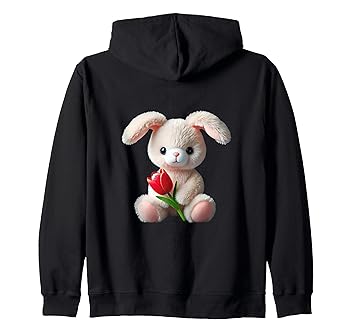 【中古】愛くるしげふわふわの抱きしめたくなるバニーレッドチューリップイースターシェイプマニア ジップパーカー