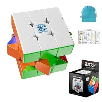 【中古】Meilong 3M V2 シリーズ【日本語3x3キューブ攻略法 & ポーチ付き/正規品】 磁石搭載 3x3キューブ 競技用 (Magnetic version (Lite)、ステッカー