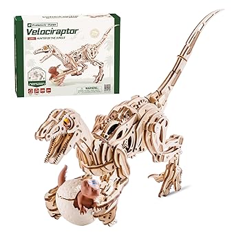 【中古】【未使用】ROBOTIME 立体パズル ウッドパズル 木製 パズル 3Dパズル 可動式 恐竜 ヴェロキラプトル 迅猛竜モデル メカニカル 工作 キット DIY 模型 組み立