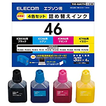 【中古】 エレコム 詰め替え インク EPSON エプソン IC46対応 4色キット (3回分) THE-46KITN 【お探しNo:E38】 THE-46KITN