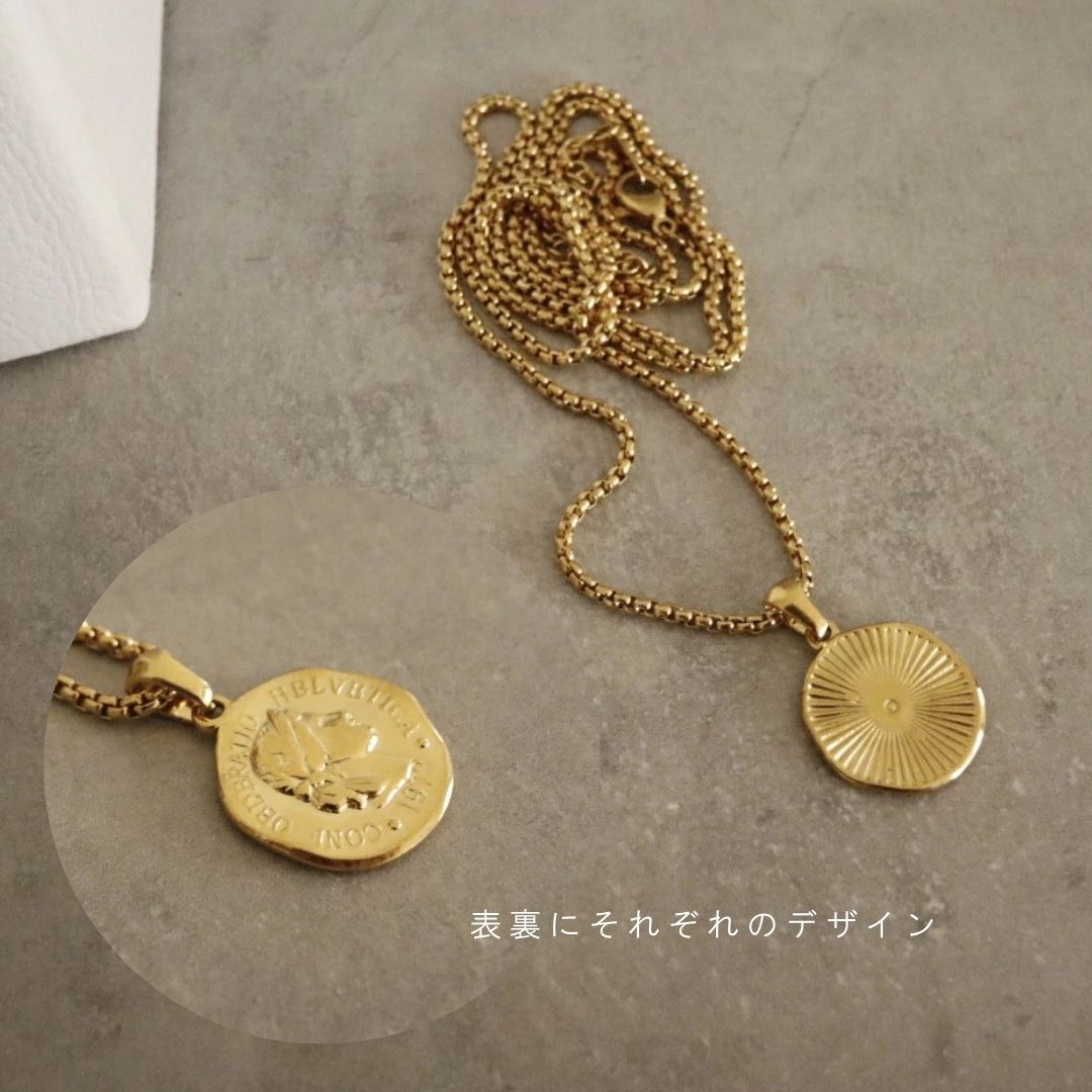 980円OFFクーポン発行中】N136 ネックレス 金属アレルギー対応 ステンレス コインネックレス チェーン 合わせやすい つけっぱなし おしゃれ  個性 大人 レディース メンズライク カジュアル ペンダント ロングネックレス