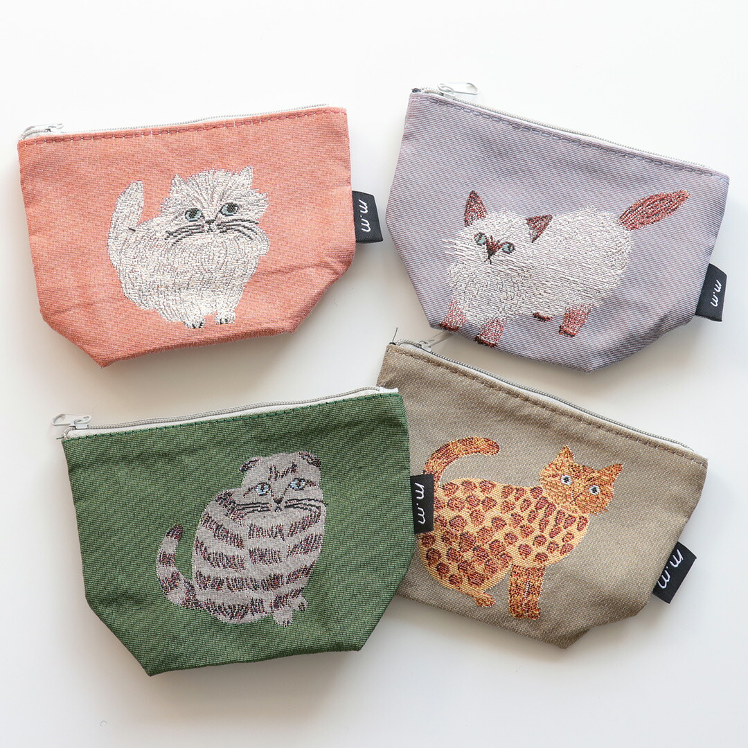 楽天市場】ポーチ Sサイズ 12×10cm 猫の顔 刺繍 黒猫 白猫