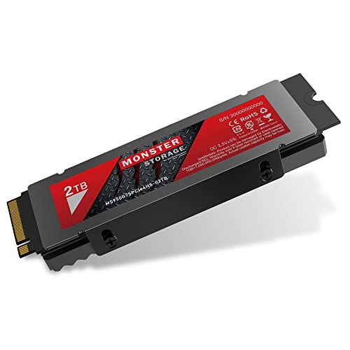 Monster Storage 2TB NVMe SSD PCIe Gen 4 4 最大読込: 7,000MB/s 最大書き：6,000MB/s PS5確認済み ヒートシンク付き M.2 Type 2280 内蔵 SSD 3D TLC 国内正規品 メー