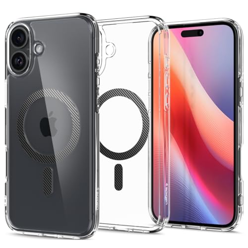 Spigen iPhone 16 ケース クリア MagSafe対応 耐衝撃 ストラップホール 黄変防止 バンパー 米軍MIL規格 ウルトラ ハイブリッド マグフィット ACS08207 (カーボン ファイバー)
