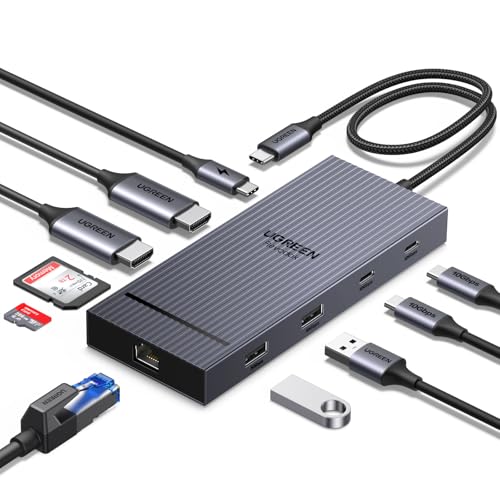 UGREEN Revodok 10 in 1 USB Cドッキングステーション USB Cハブ 二つHDMI拡張 USB AC 3.2 10Gbpsデータ転送ポート4K@60Hz 二つ拡張8K@30Hz 100W PD急速充電 1Gbpsイーサネットポ