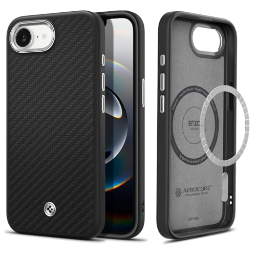 Spigen iPhone 16e 入れもの iPhone SE4 入れもの  MagSafe 佩び物相応う 磁石積み上げる ストラップホール 割り増し金原料品 引っ敷き 米軍MIL標準尺度 エンツォ アラミド マグフィット ACS09153 (引っ敷き ブラッ
