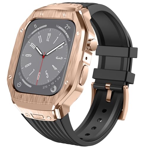 LIRUWECH for Apple Watch バンドとケースと背面ケースの3in1一体型デザイン 45mm/44mm apple watch 一体型バンド Apple Watch Series 9/SE/8/7/6/5/4対応 メンズ かっこい