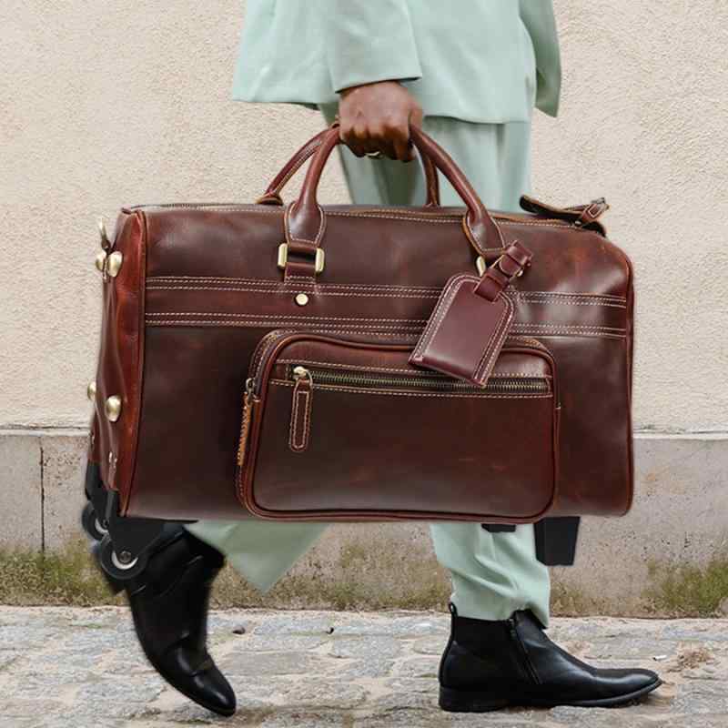 旅行鞄 メンズ トップグレインレザー 本革 大容量 キャスター付き 出張 旅行 ビジネス トラベルバッグ レトロ調 手提げ 牛革 無地 ブラウン系 ブラック