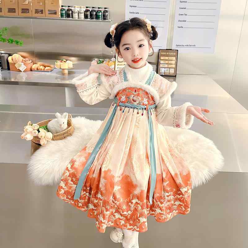 ワンピース 女の子 子供 中国風 古典衣装 民族衣装 華やか エレガント お正月 晴れ着 イベント 記念日 秋冬 ポリエステル 普通地 中大童