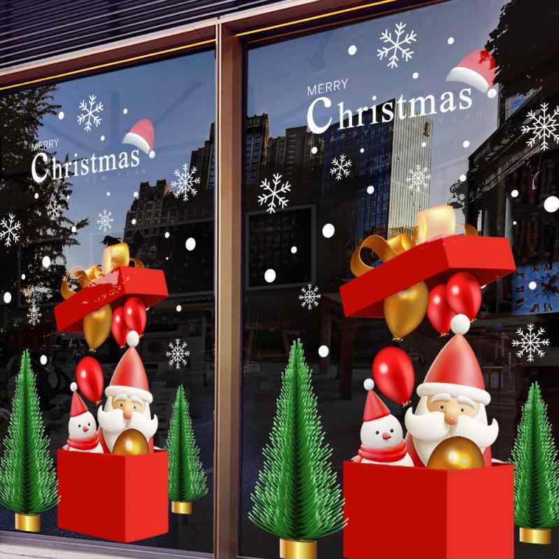 ステッカー クリスマス ガラスドア 窓用 デコレーション シール 静電気吸着 貼ってはがせる 店舗 商業施設 クリスマスツリー 雪の結晶 スノーフレーク ギフトボックス 飾り付け 雰囲気作り PET素材 平面タイプ 冬 イベント装飾