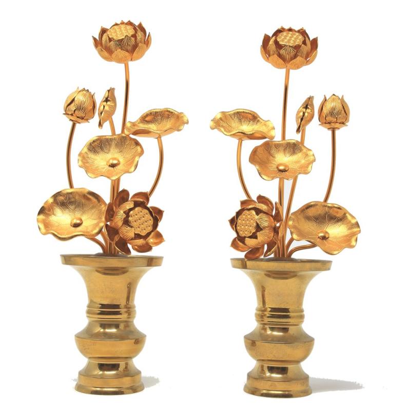 松山神仏具店 常花セット 花瓶付 5号 7本立 一対 ２個セット 仏花 花アルミ製 花瓶真鍮製｜あじゅり