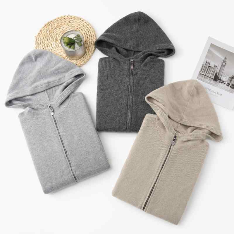 ニットカーディガン メンズ 男性用 100%カシミヤ 純カシミヤ 厚手 あったか フード付き ゆったり カジュアル スポーツ 普段使い 秋冬 セーター アウター 羽織り ライトグレー チャコールグレー キャメル 22,068円