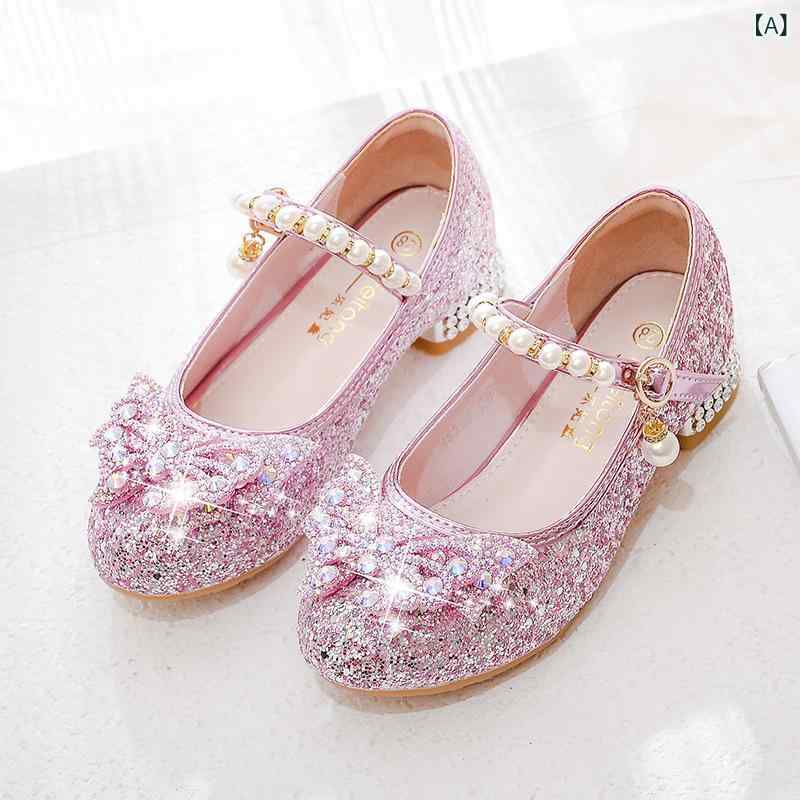 シューズ 女の子 ガールズ プリンセス ハイヒール パンプス ピンク クリスタル ラインストーン ビジュー 発表会 結婚式 パーティー フォーマル お呼ばれ ドレスシューズ 人工皮革 春秋 かわいい おしゃれ