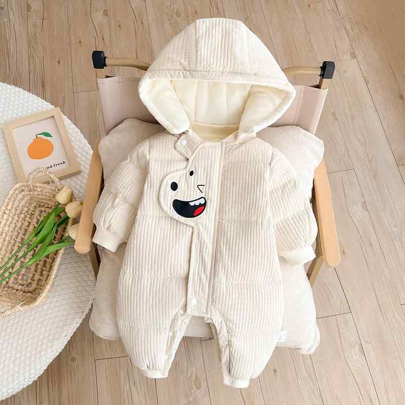 カバーオール ベビー 男の子 新生児服 ダウンジャケット 冬 厚手 軽量 ホワイトダックダウン 保温 防寒 お出かけ 普段使い フード付き カジュアル ベージュ オレンジ