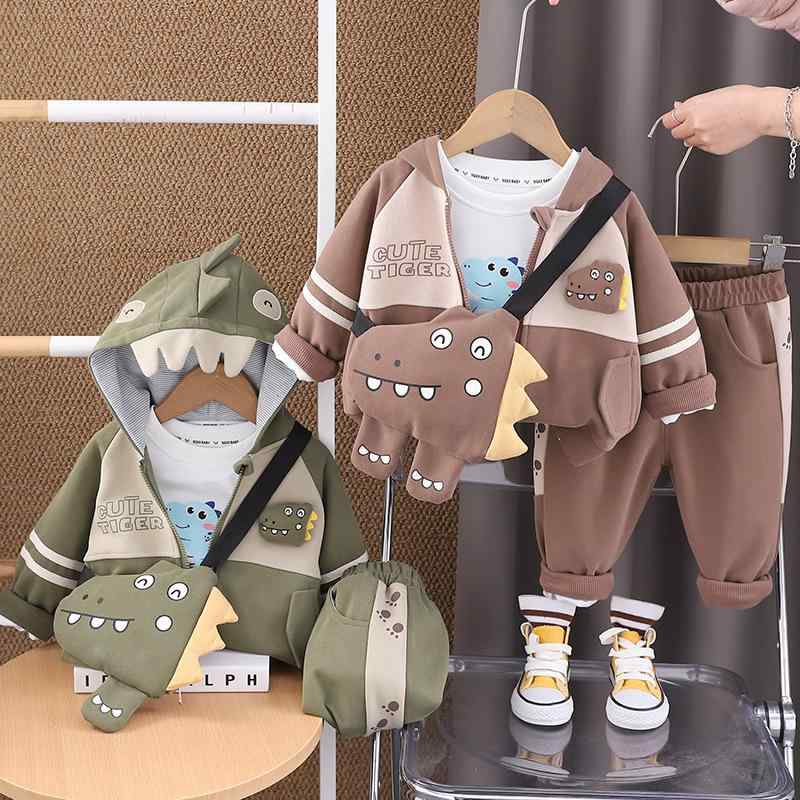 キッズ 男の子 スウェット パーカー セットアップ 3点セット 綿 フード付き ジップアップ キャラクター柄 長袖 ロングパンツ スポーツ カジュアル 普段着 春秋