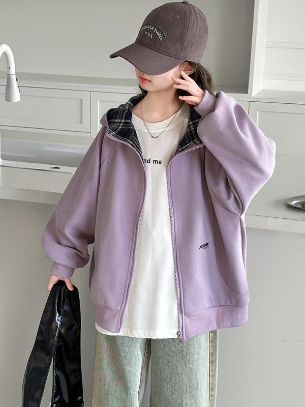 パーカー 女の子 ガールズ キッズ ジュニア フード付き スウェット 前開き アウター ジャケット ゆったり ルーズフィット カジュアル 韓国ファッション オルチャンスタイル おしゃれ トレンディ 着回し 合わせやすい 春夏 綿混 ポリエス