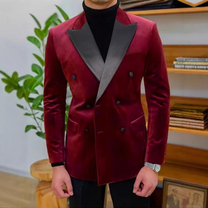 ジャケット メンズ 男性用 春秋 ファッション おしゃれ ベロア ベルベット カジュアル ダブルブレスト 結婚式 披露宴 パーティー 新郎 フォーマル 礼服 レッド コットン混