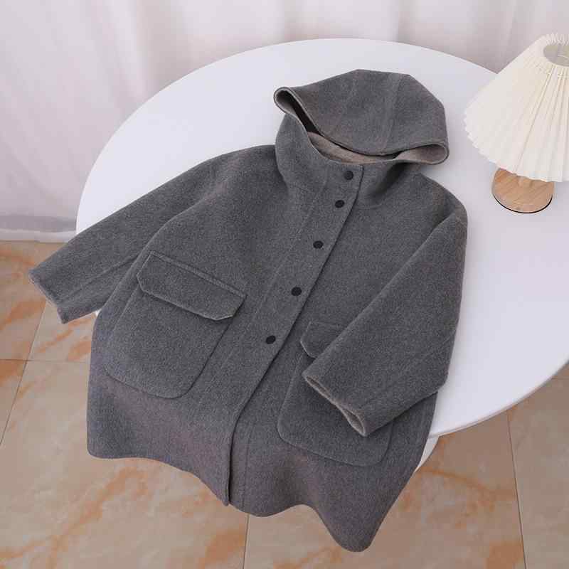 コート キッズ 男の子 女の子 カシミヤ混 両面ウール フード付き ゆったり ミドル丈 アウター 秋冬 防寒着 シングルボタン 無地 韓国ファッション|あじゅり