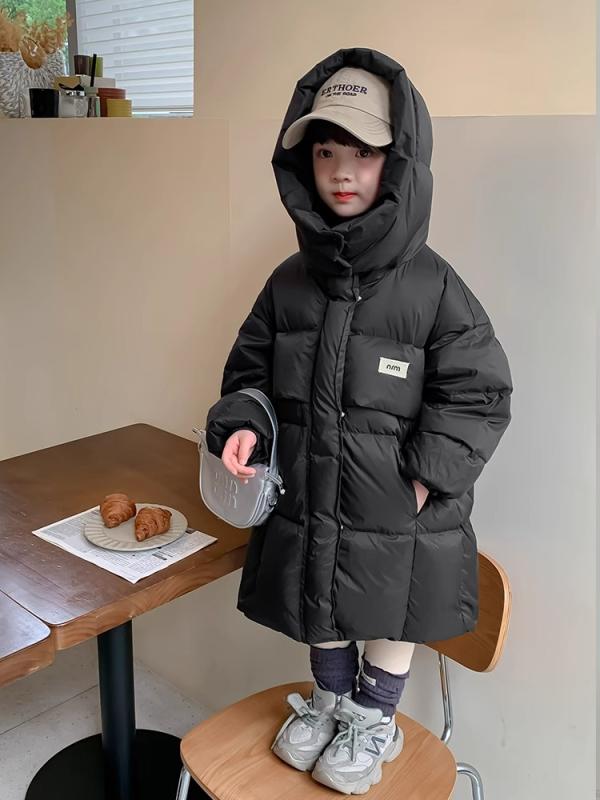 アウター 女の子 キッズ 子供服 軽量 薄手 撥水 防汚 防風 防寒 暖かい ミドル丈 フード付き ゆったり 無地 かわいい ホワイトダックダウン 秋冬 普段使い 通学｜あじゅり