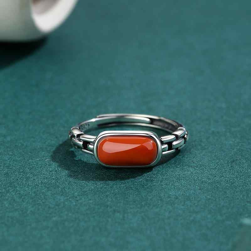 指輪 レディース 南紅瑪瑙 925スターリングシルバー 燻し加工 チェーンモチーフ 中国風 フリーサイズ レトロアンティーク風 4,659円
