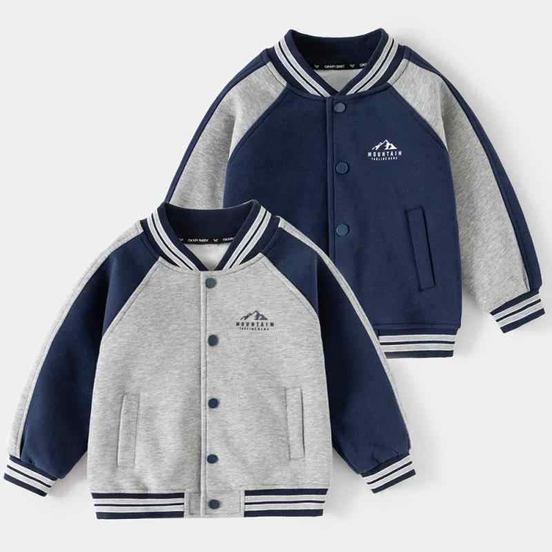 ジャケット 男の子 キッズ ジュニア 子供服 切り替え 野球服 スタジャン ブルゾン 長袖 コットン ソフトタッチ ダブルボタン ミディアム丈 秋冬 韓国ファッション カジュアル おしゃれ ライトグレー ネイビー