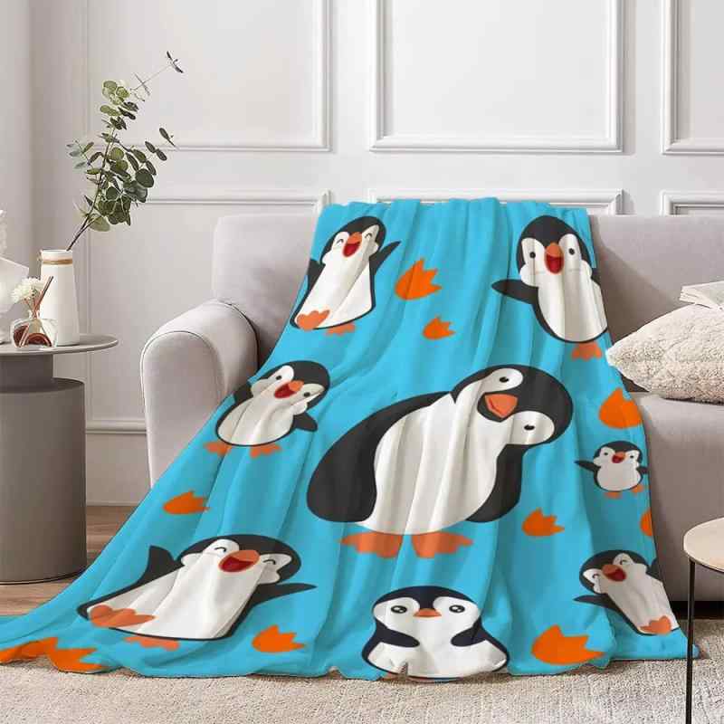 ブランケット キッズ 大人用 かわいい ペンギン柄 フランネル ポリエステル ふわふわ やわらか 軽量 暖かい 心地よい ソファ ベッド ひざ掛け 掛け毛布