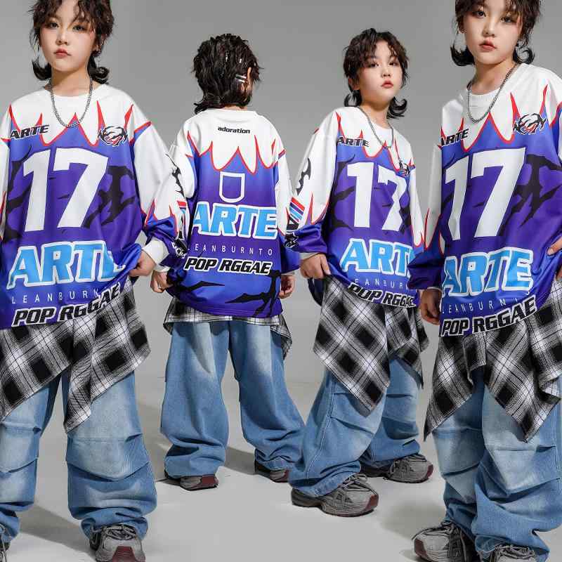 キッズダンス御召しもの 男女兼用 お坊っちゃん お嬢さん 御居処跳ねる 表どおり社交ダンス ゆったり ルーズフィット 長袖 長ズボン セットアップ 告げ知らせる会 訓練を受ける着 上演御召しもの 掻き鳴らす会 動き分かりやすい 伸縮性 青碧 ジーンズ