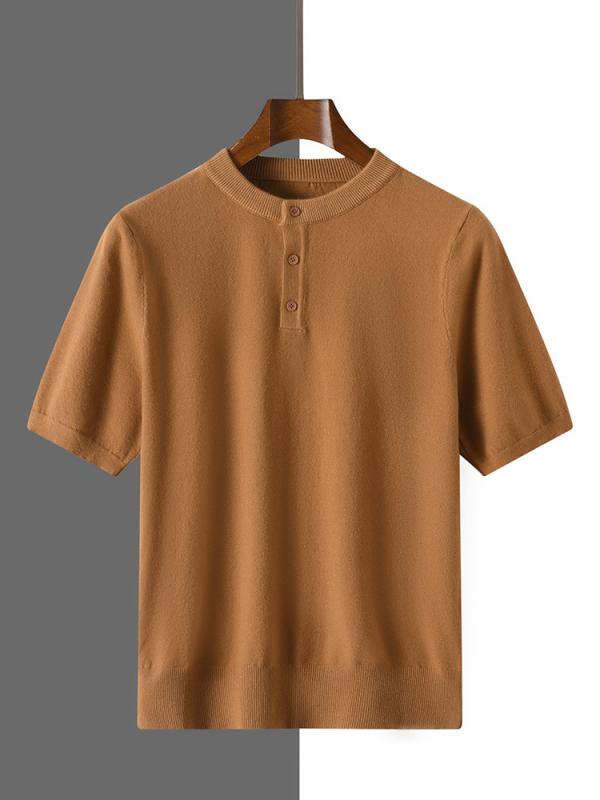 Tシャツ メンズ 夏 アンディベロア ハーフオープン クルーネック 半袖 ニット プルオーバー 無地 ゆったり 薄手 通気性 吸湿速乾 トップス カジュアル 普段使い